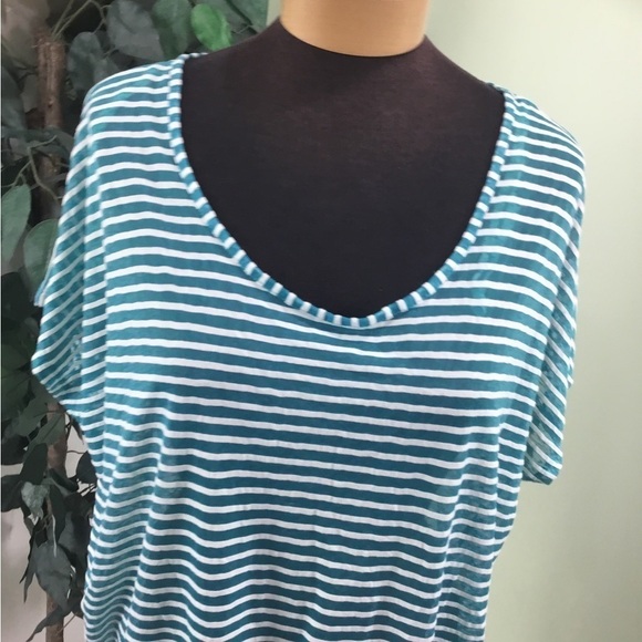 Lane Bryant size 14/16 turquoise ish blue striped v neck short sleeve top - Picture 13 of 16